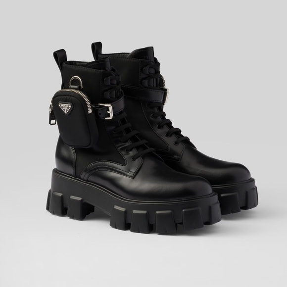 Prada Shoes - Prada Monolith Leather and Re- Nylon Combat Boots Size 37